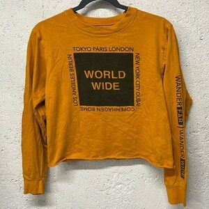 Might Fine Small World Wide Crop Top Long Sleeve Cotton